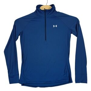 Under Armour Shirt Womens L Blue Striped Quarter Zip Long‎ Sleeve Mock Neck